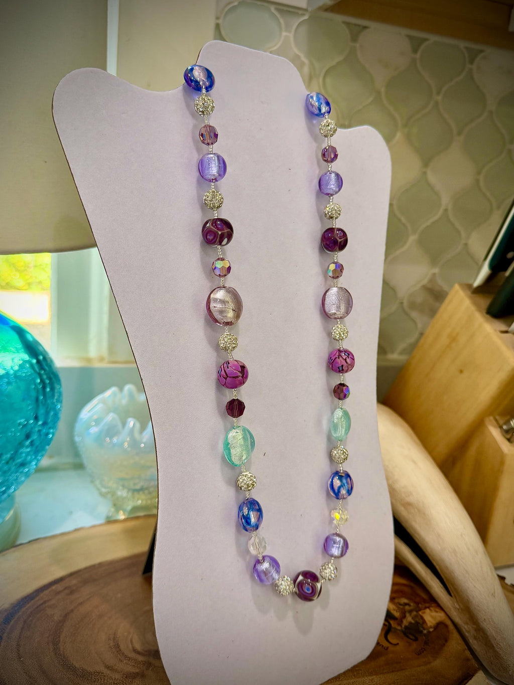 Pastel Murano Glass Necklace, Vintage Swarovski Crystals, Ercole Moretti Beads