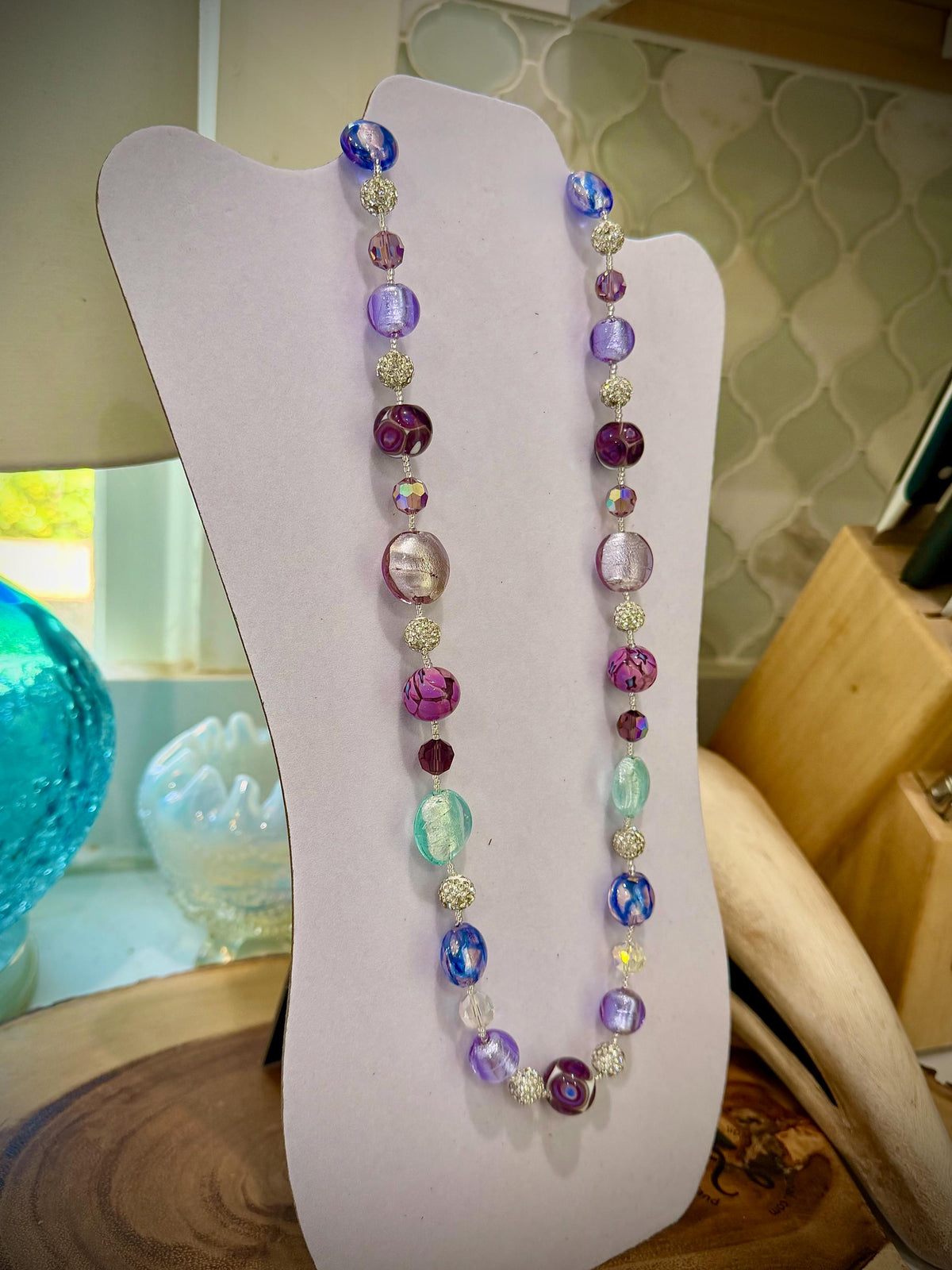 Pastel Murano Glass Necklace, Vintage Swarovski Crystals, Ercole Moretti Beads