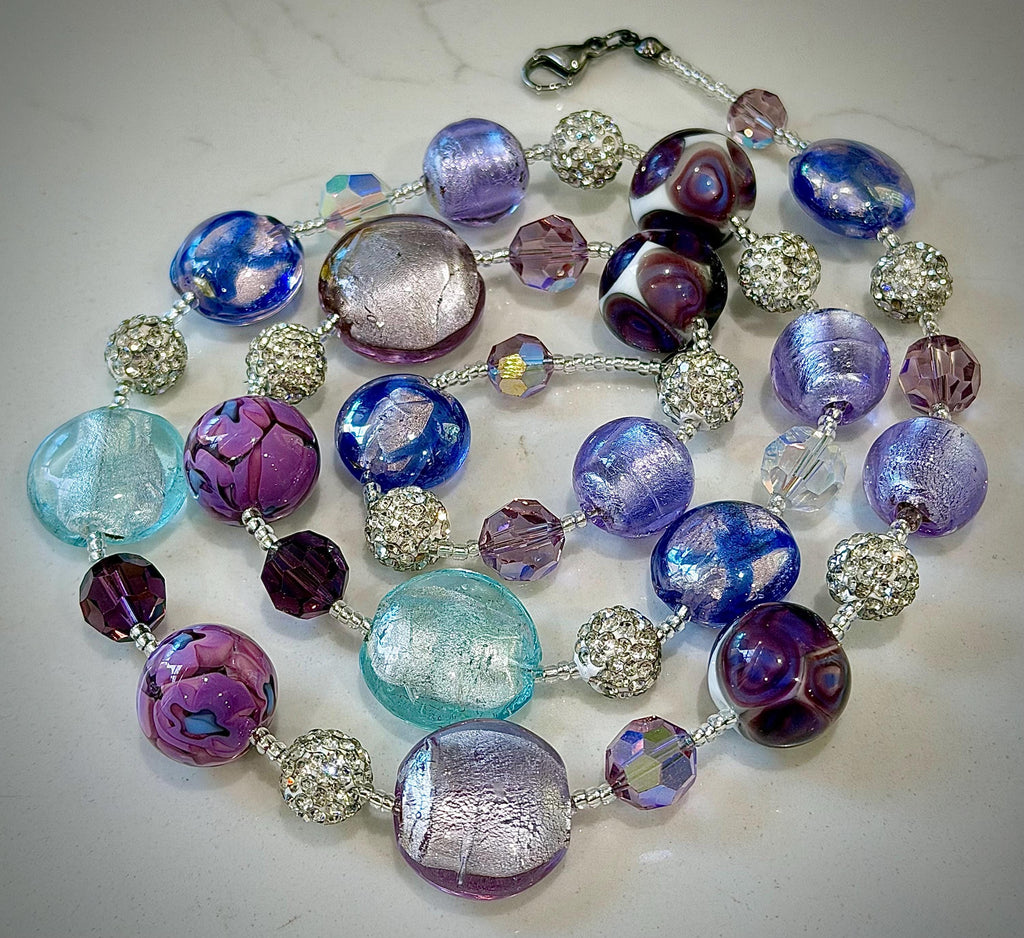 Pastel Murano Glass Necklace, Vintage Swarovski Crystals, Ercole Moretti Beads