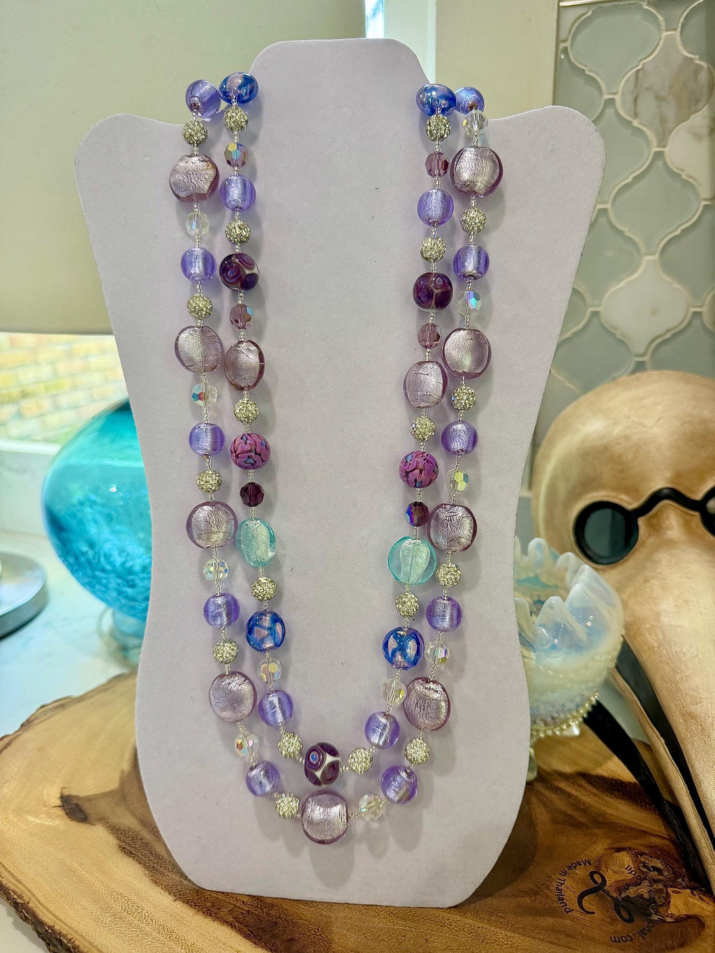 Pastel Murano Glass Necklace, Vintage Swarovski Crystals, Ercole Moretti Beads