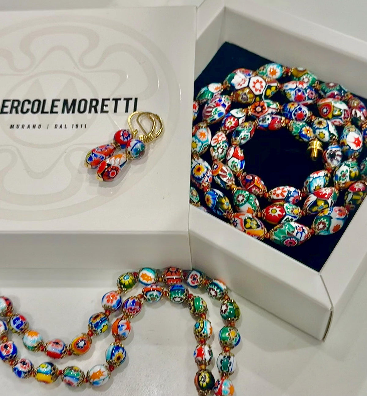 Ercole Moretti Murano Millefiori Neclace, Bracelet and Earrings Set