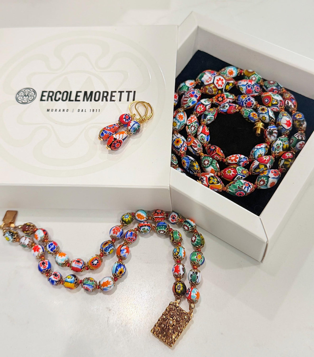 Ercole Moretti Murano Millefiori Neclace, Bracelet and Earrings Set