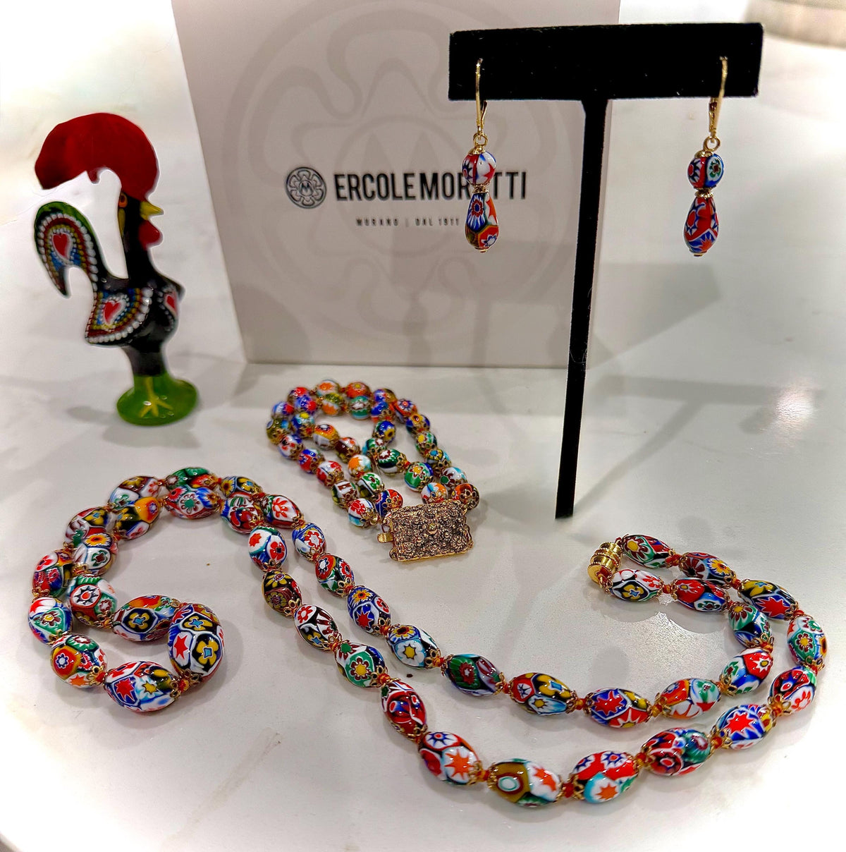 Ercole Moretti Murano Millefiori Neclace, Bracelet and Earrings Set