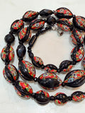 Art Deco Venetian Matched Melon Millefiori Black & Red Glass Necklace