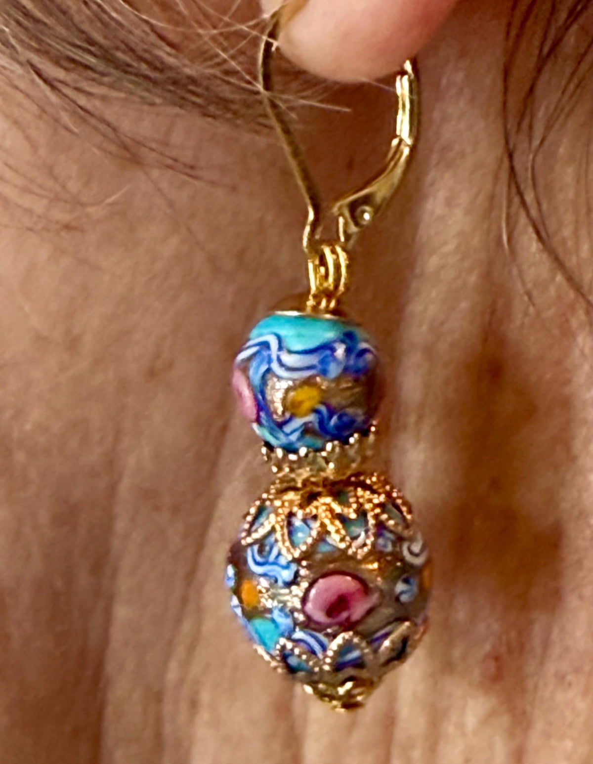 Vintage Murano Glass Wedding Cake Earrings – Baby Blue Beaded Dangle Jewelry