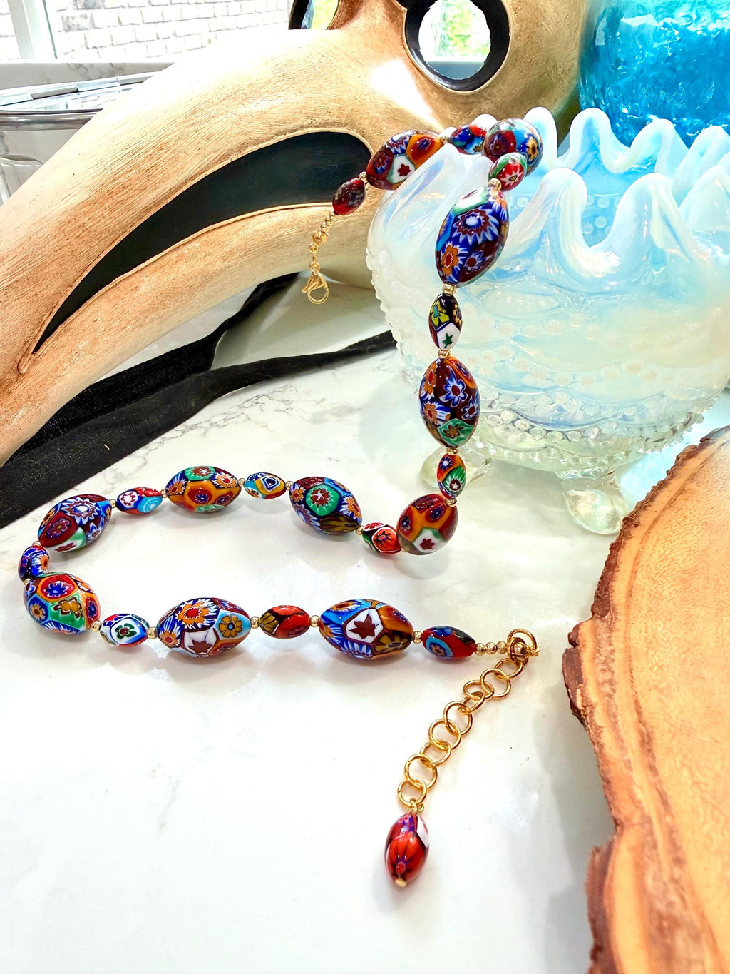 Rosario Leonardi Murano Millefiori Necklace – Ercole Moretti Beads 20-30 inch options