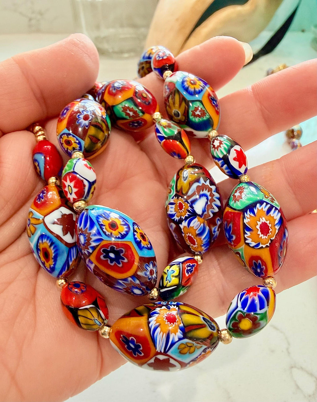 Rosario Leonardi Murano Millefiori Necklace – Ercole Moretti Beads 20-30 inch options