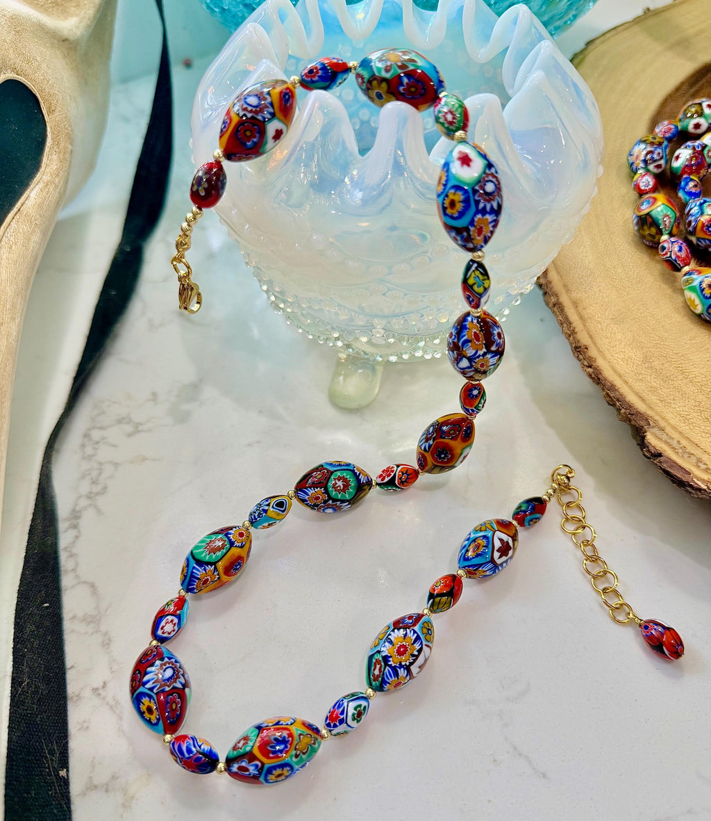 Rosario Leonardi Murano Millefiori Necklace – Ercole Moretti Beads 20-30 inch options