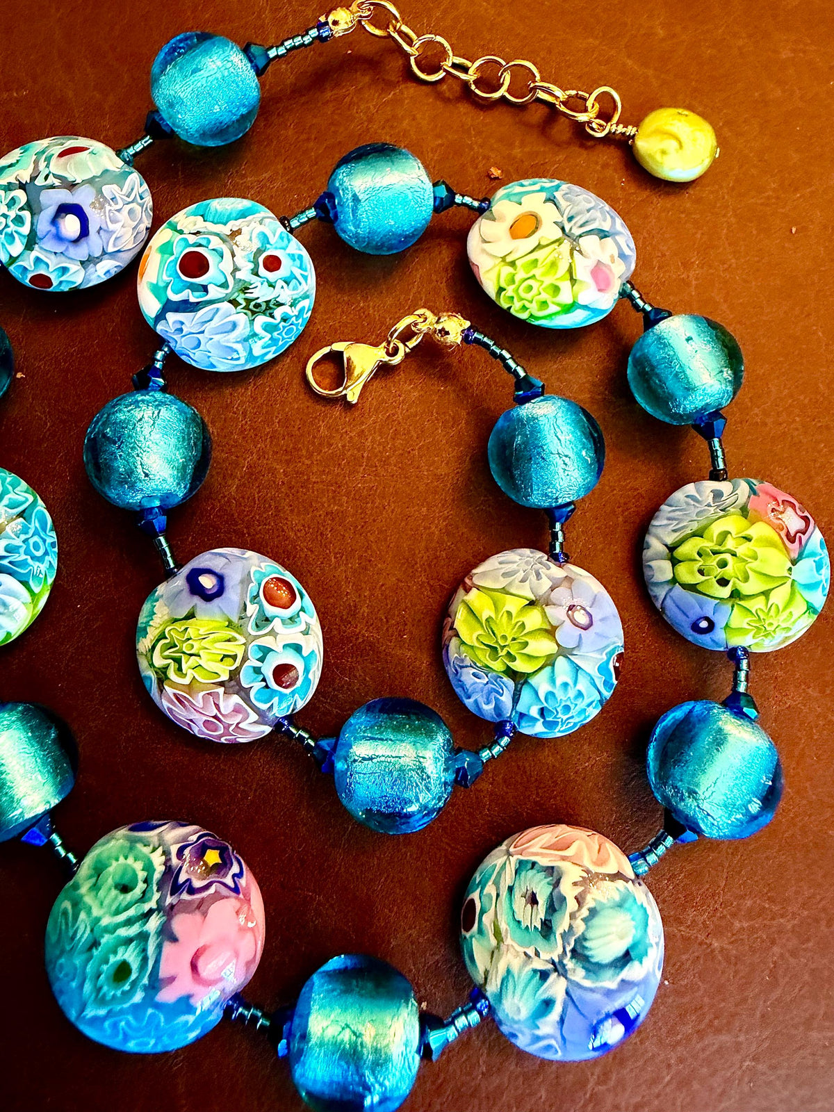Pastel Ercole Moretti Murano Glass Coin &  Venetian Lampwork Glass Necklace, Spring Colors