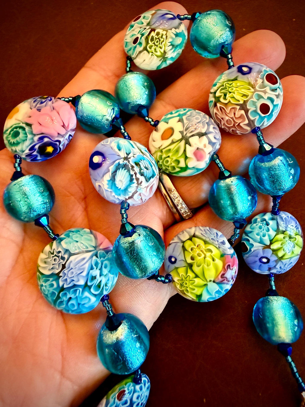 Pastel Ercole Moretti Murano Glass Coin &  Venetian Lampwork Glass Necklace, Spring Colors