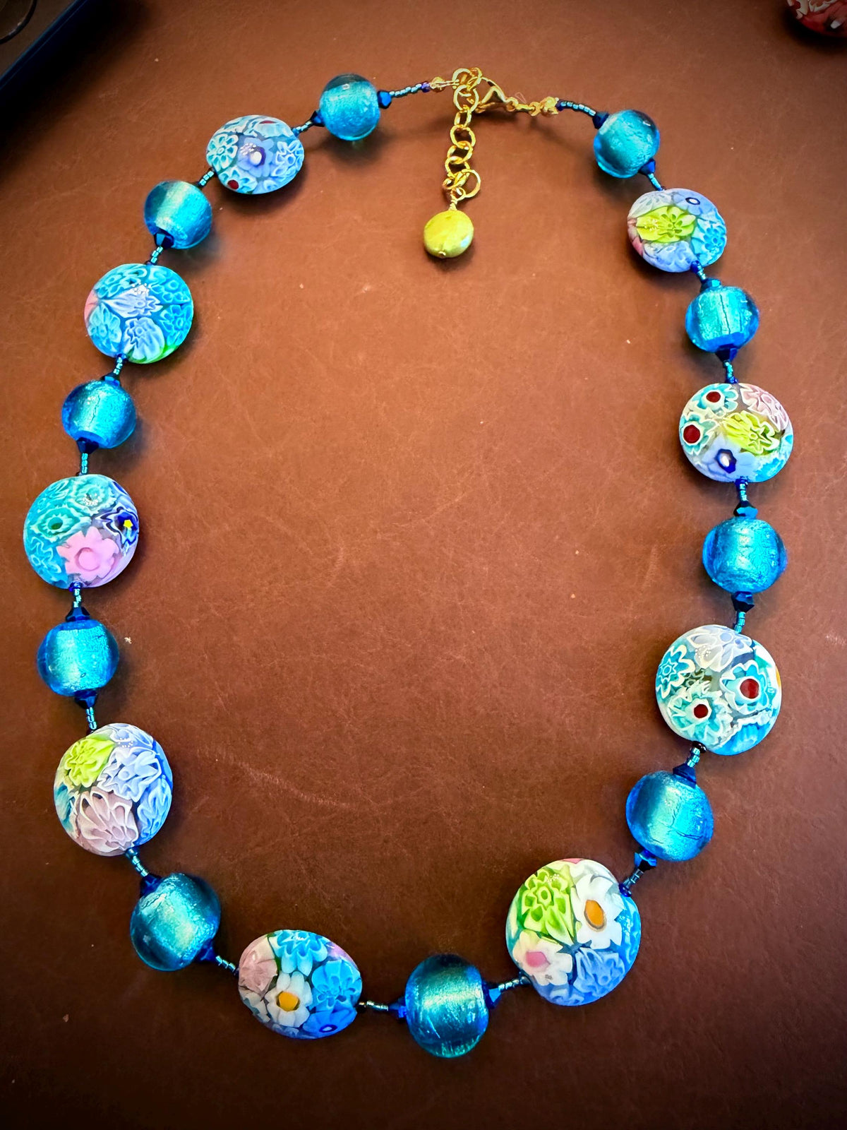 Pastel Ercole Moretti Murano Glass Coin &  Venetian Lampwork Glass Necklace, Spring Colors