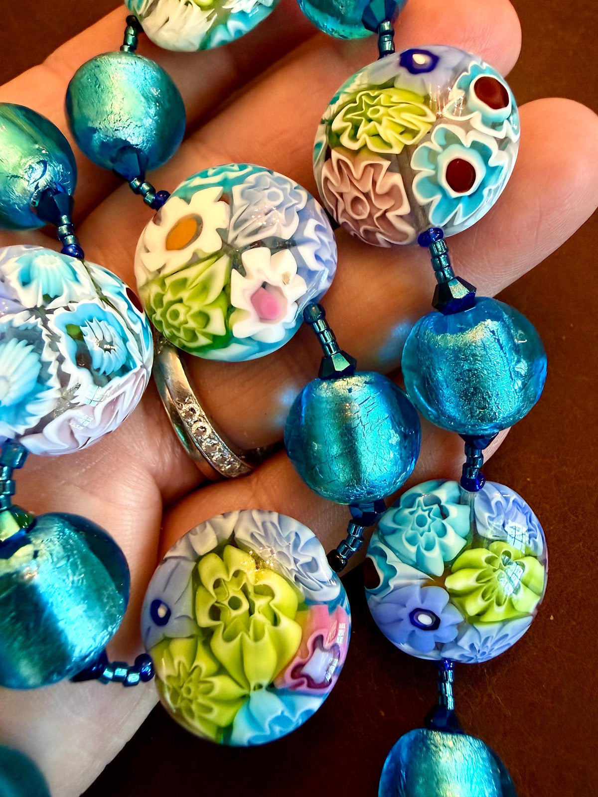 Pastel Ercole Moretti Murano Glass Coin &  Venetian Lampwork Glass Necklace, Spring Colors