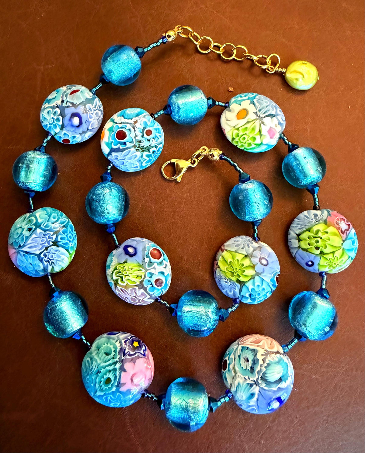 Pastel Ercole Moretti Murano Glass Coin &  Venetian Lampwork Glass Necklace, Spring Colors