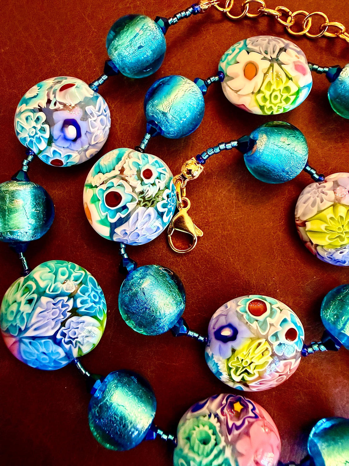 Pastel Ercole Moretti Murano Glass Coin &  Venetian Lampwork Glass Necklace, Spring Colors