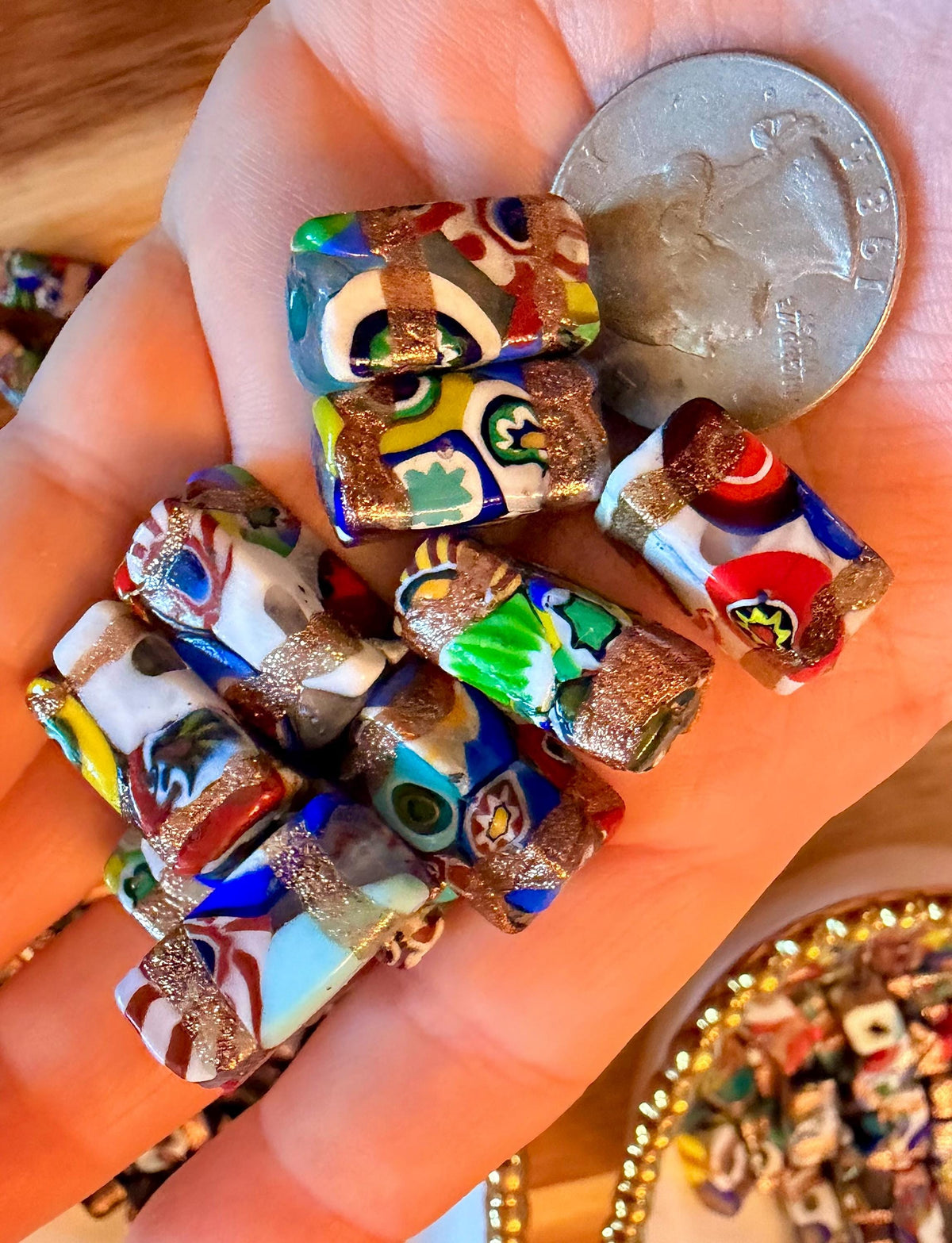 Vintage Chunky Rectangular Murano Millefiori Pillar Beads-Your Choice With Or Without the Aventurine Striped