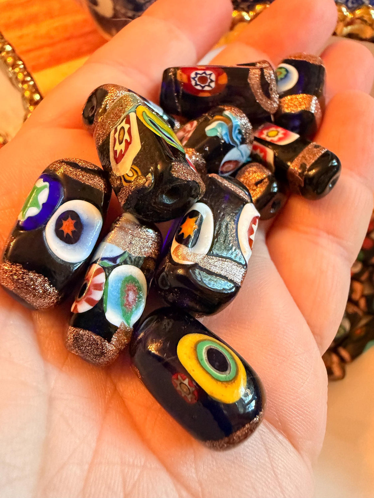 Vintage Chunky Rectangular Murano Millefiori Pillar Beads-Your Choice With Or Without the Aventurine Striped