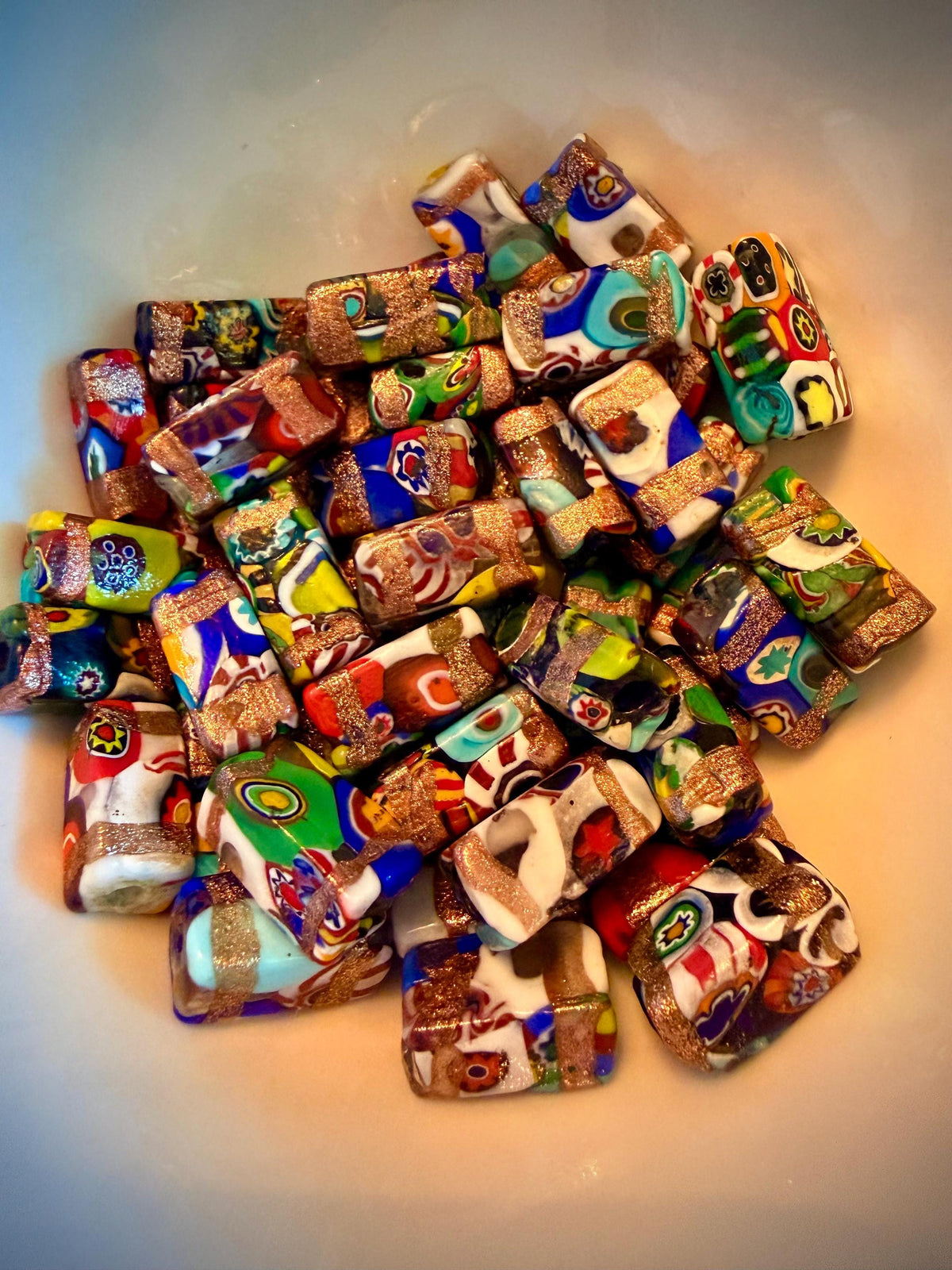 Vintage Chunky Rectangular Murano Millefiori Pillar Beads-Your Choice With Or Without the Aventurine Striped