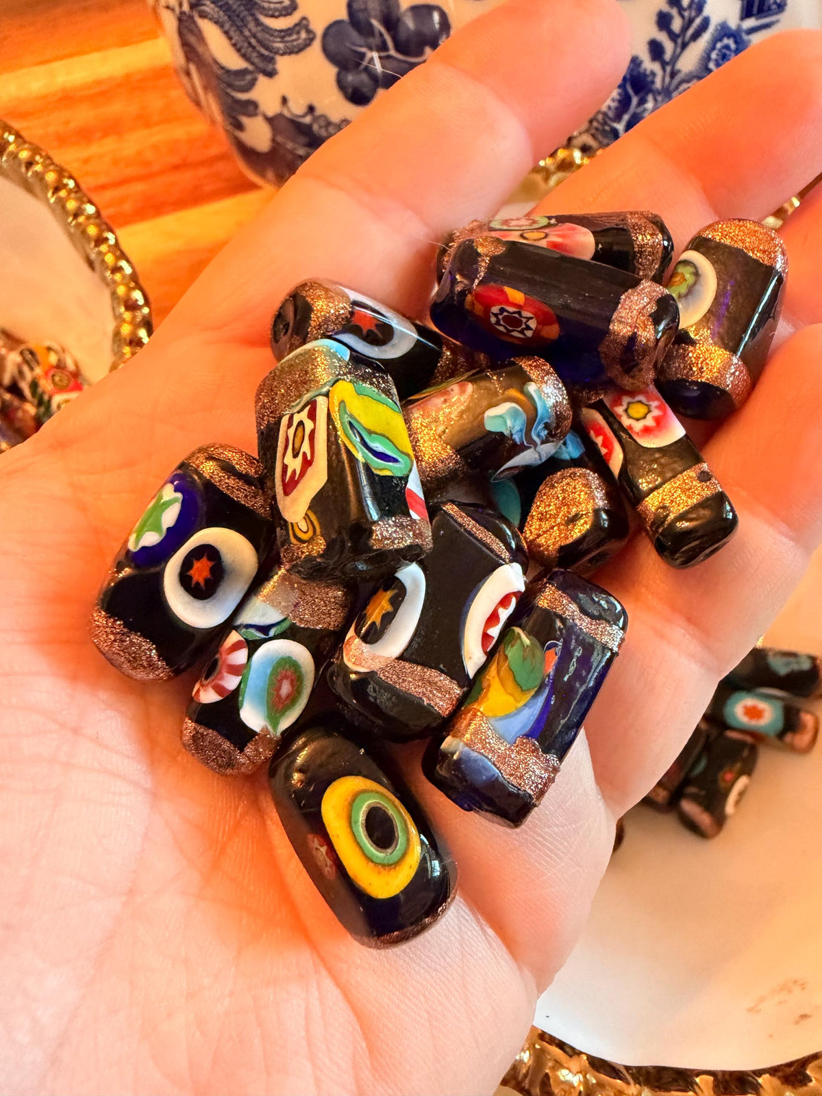 Vintage Chunky Rectangular Murano Millefiori Pillar Beads-Your Choice With Or Without the Aventurine Striped