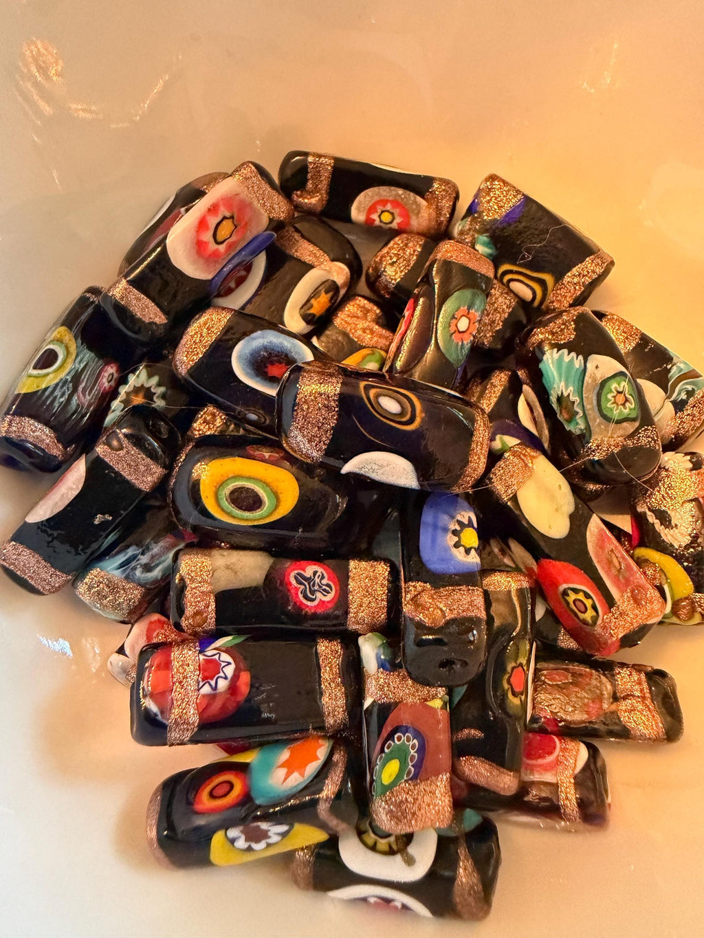 Vintage Chunky Rectangular Murano Millefiori Pillar Beads-Your Choice With Or Without the Aventurine Striped