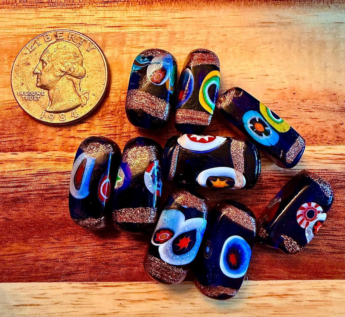 Vintage Chunky Rectangular Murano Millefiori Pillar Beads-Your Choice With Or Without the Aventurine Striped