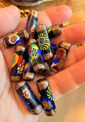 Matched Black Millefiori Pillar Beads Vintage Murano Glass Beading Project Supplies LONG and Lovely