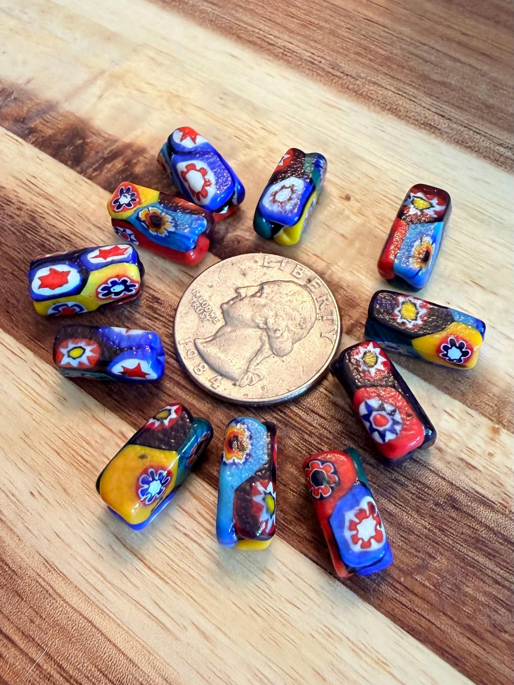 Set of 11 Matched Black Millefiori Pillar Beads Murano Glass Beading Project Supplies