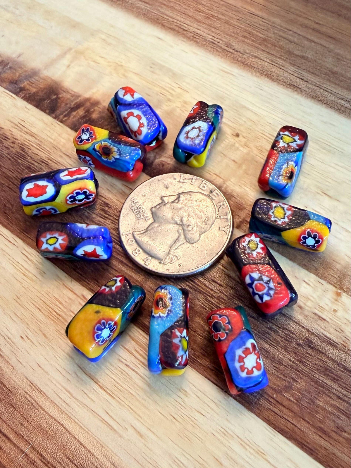 Set of 11 Matched Black Millefiori Pillar Beads Murano Glass Beading Project Supplies
