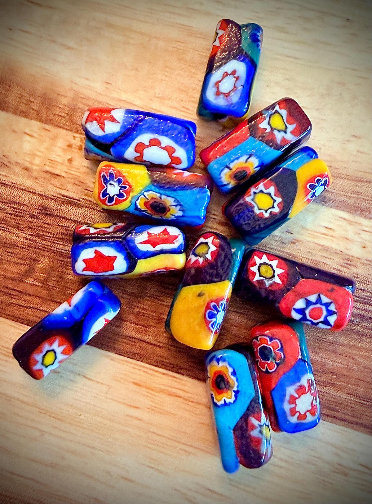 Set of 11 Matched Black Millefiori Pillar Beads Murano Glass Beading Project Supplies