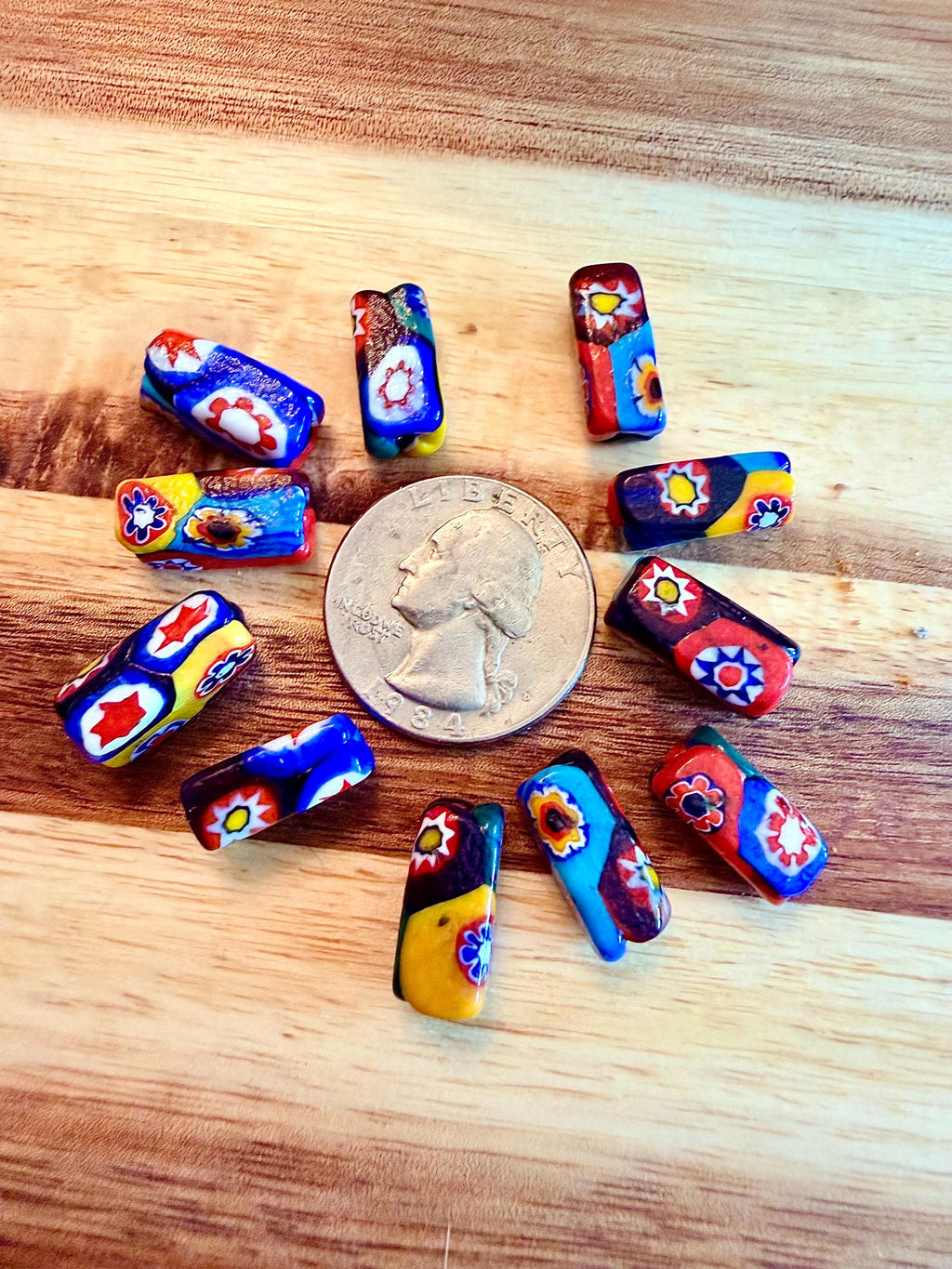 Set of 11 Matched Black Millefiori Pillar Beads Murano Glass Beading Project Supplies
