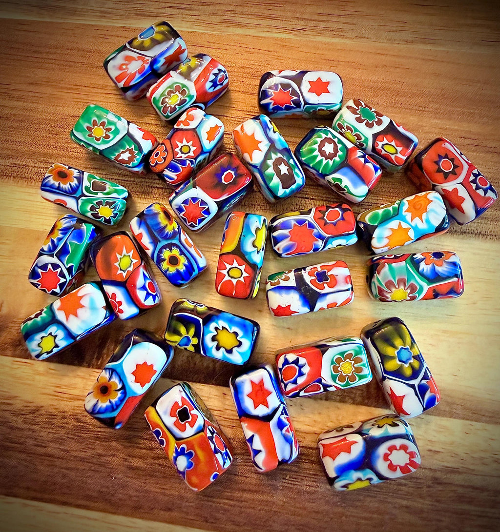 Vintage Ercole Moretti Vintage Chunky Rectangular Murano Millefiori Pillar Beads