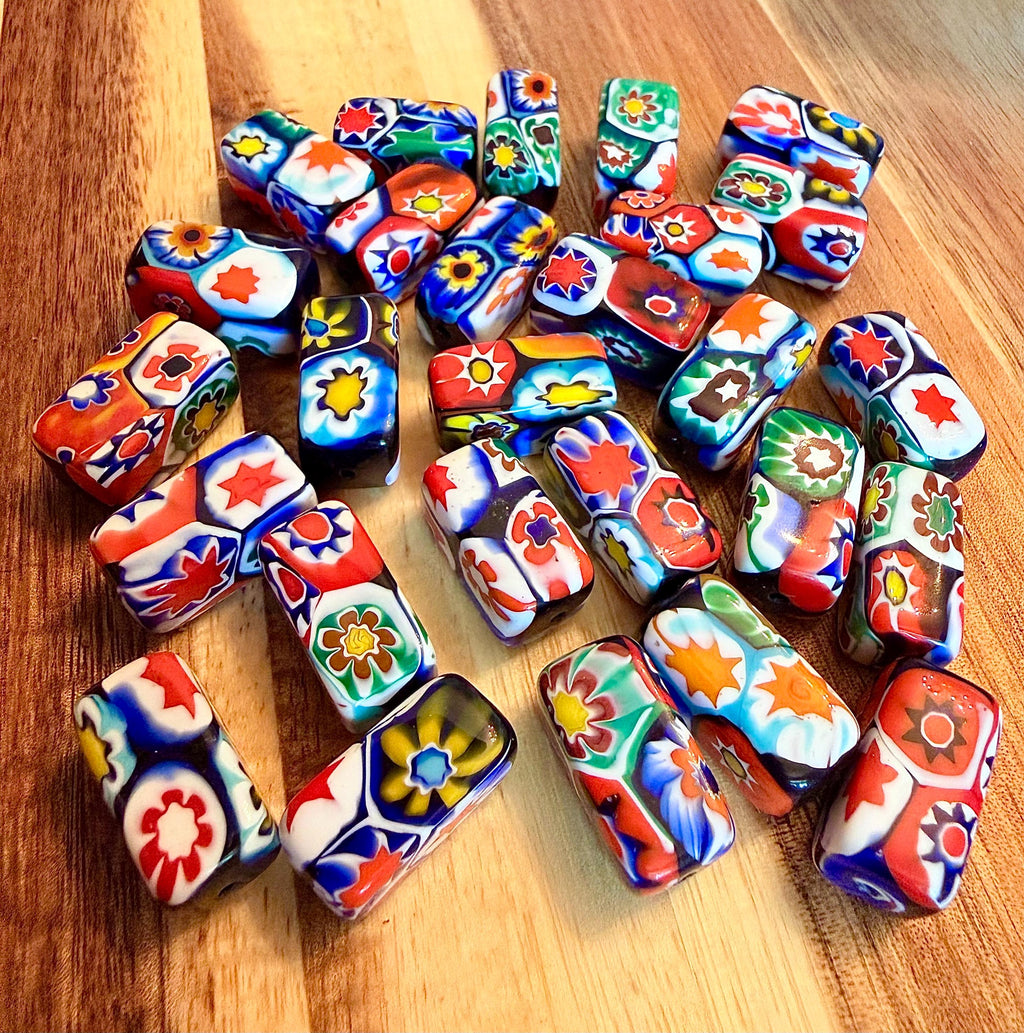 Vintage Ercole Moretti Vintage Chunky Rectangular Murano Millefiori Pillar Beads