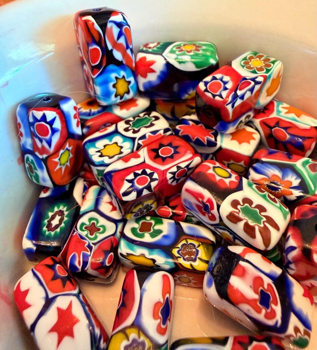 Vintage Ercole Moretti Vintage Chunky Rectangular Murano Millefiori Pillar Beads