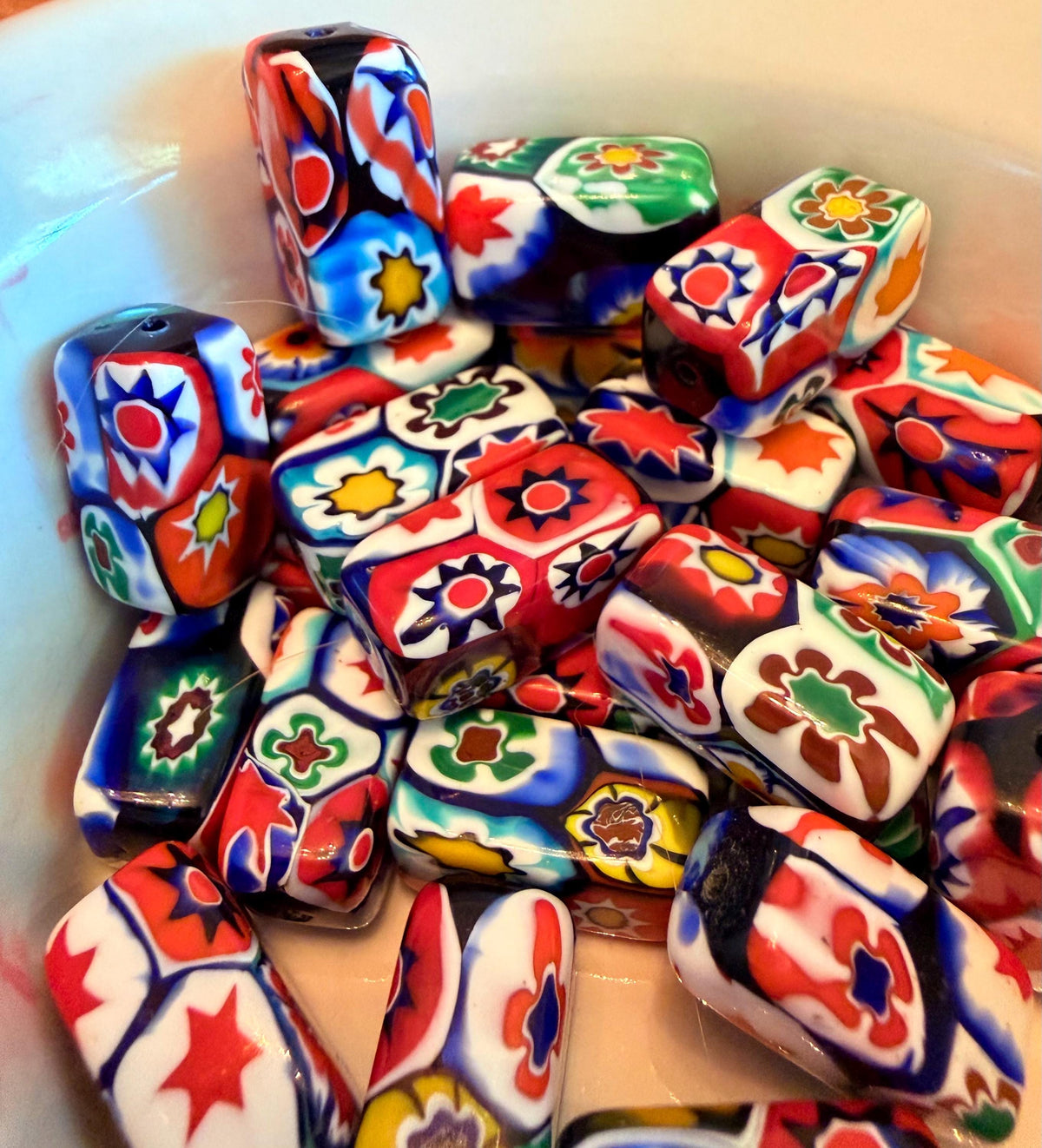 Vintage Ercole Moretti Vintage Chunky Rectangular Murano Millefiori Pillar Beads