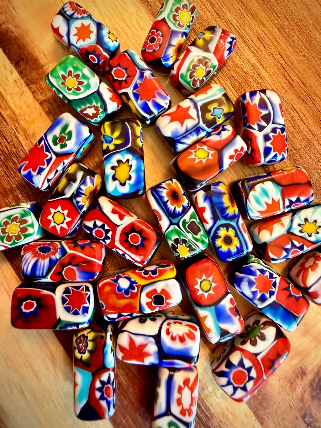 Vintage Ercole Moretti Vintage Chunky Rectangular Murano Millefiori Pillar Beads