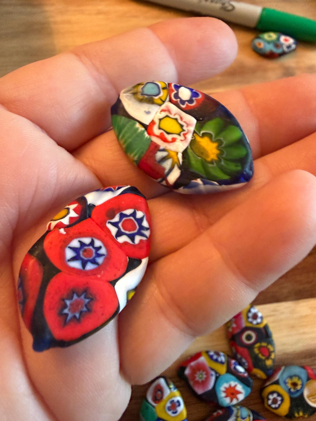 Extremely Rare 1970’s  (Flat Mosiac Pointed Oval) Millefiori Murano Glass Beads-No Longer Produced & OOAK