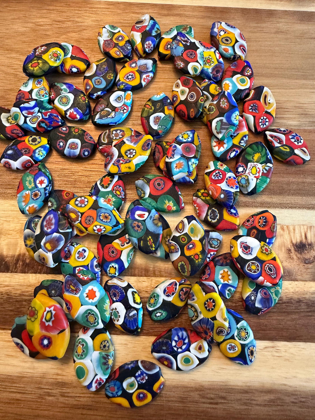 Extremely Rare 1970’s  (Flat Mosiac Pointed Oval) Millefiori Murano Glass Beads-No Longer Produced & OOAK