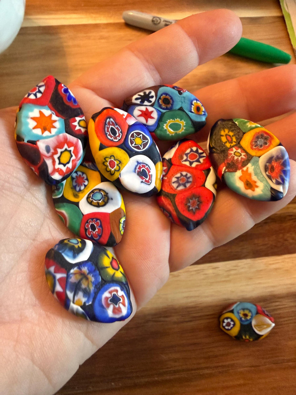 Extremely Rare 1970’s  (Flat Mosiac Pointed Oval) Millefiori Murano Glass Beads-No Longer Produced & OOAK