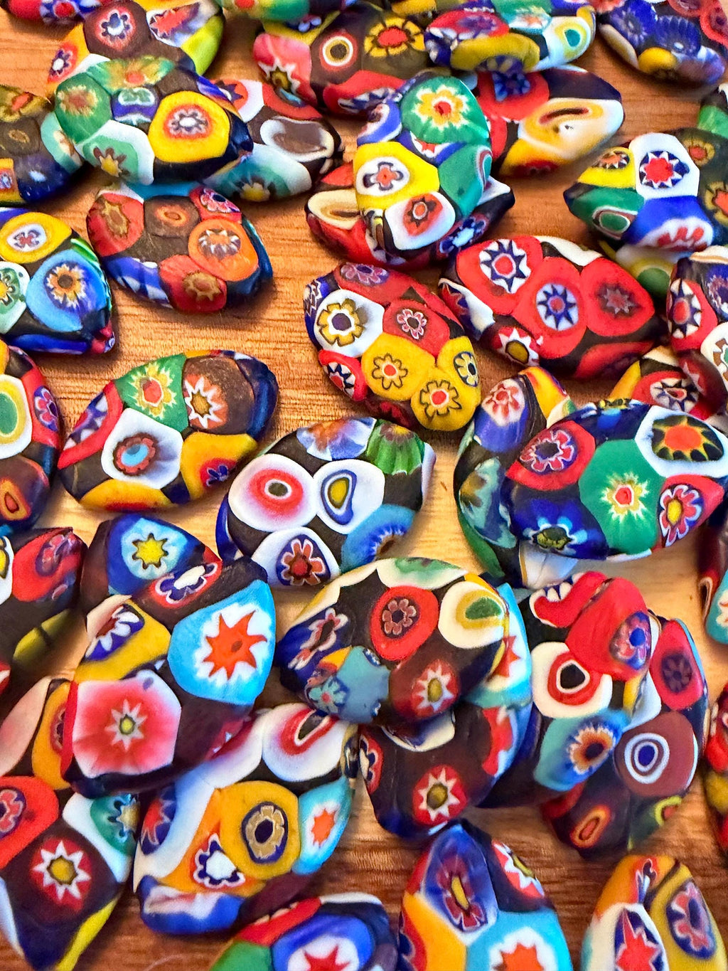 Extremely Rare 1970’s  (Flat Mosiac Pointed Oval) Millefiori Murano Glass Beads-No Longer Produced & OOAK