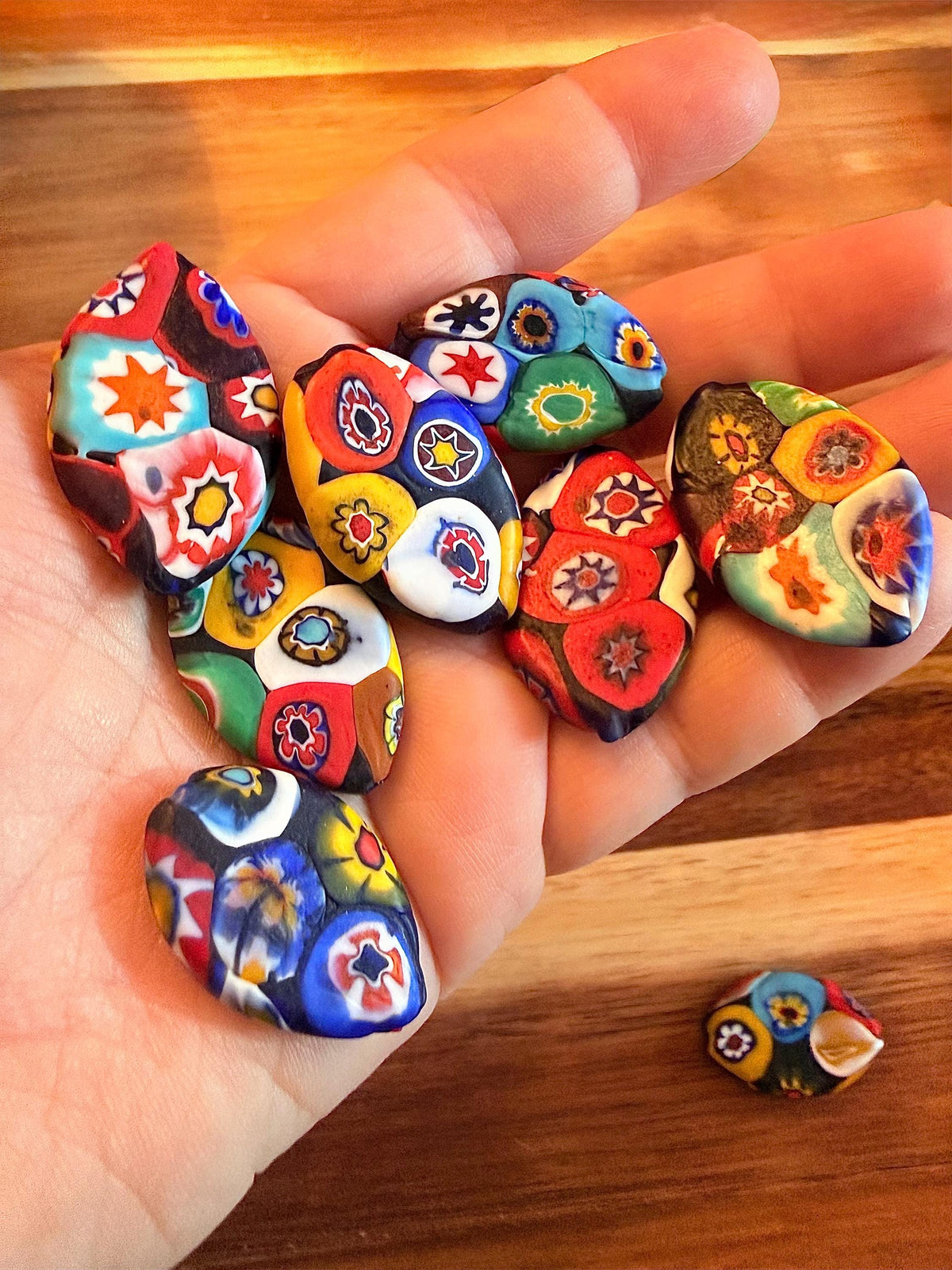 Extremely Rare 1970’s  (Flat Mosiac Pointed Oval) Millefiori Murano Glass Beads-No Longer Produced & OOAK