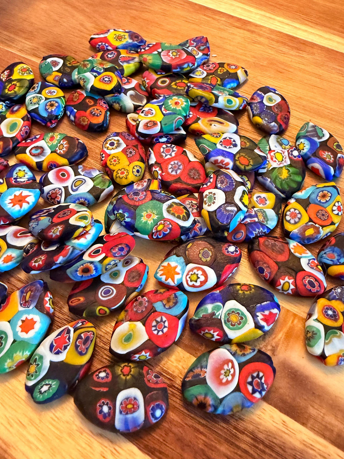 Extremely Rare 1970’s  (Flat Mosiac Pointed Oval) Millefiori Murano Glass Beads-No Longer Produced & OOAK