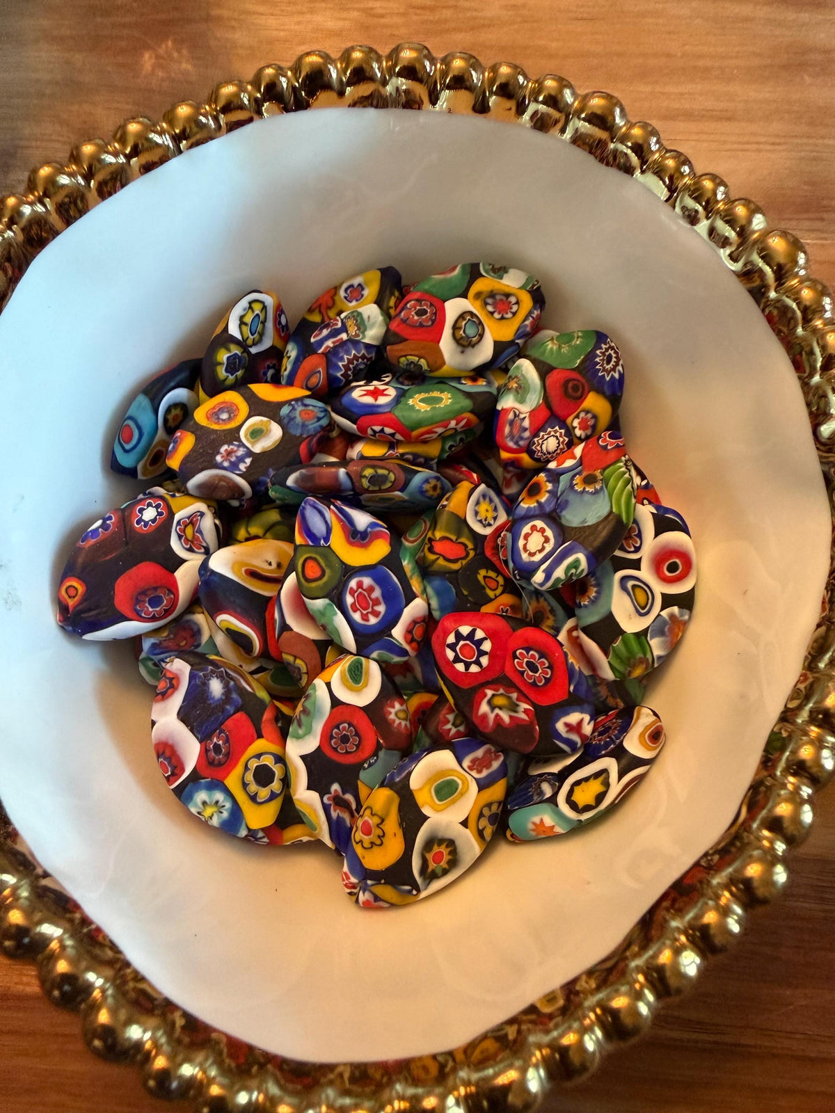 Extremely Rare 1970’s  (Flat Mosiac Pointed Oval) Millefiori Murano Glass Beads-No Longer Produced & OOAK