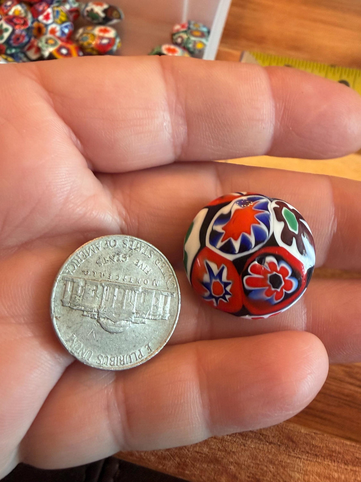 Coin Shaped Vintage Ercole Moretti Millefiori Glass Bead