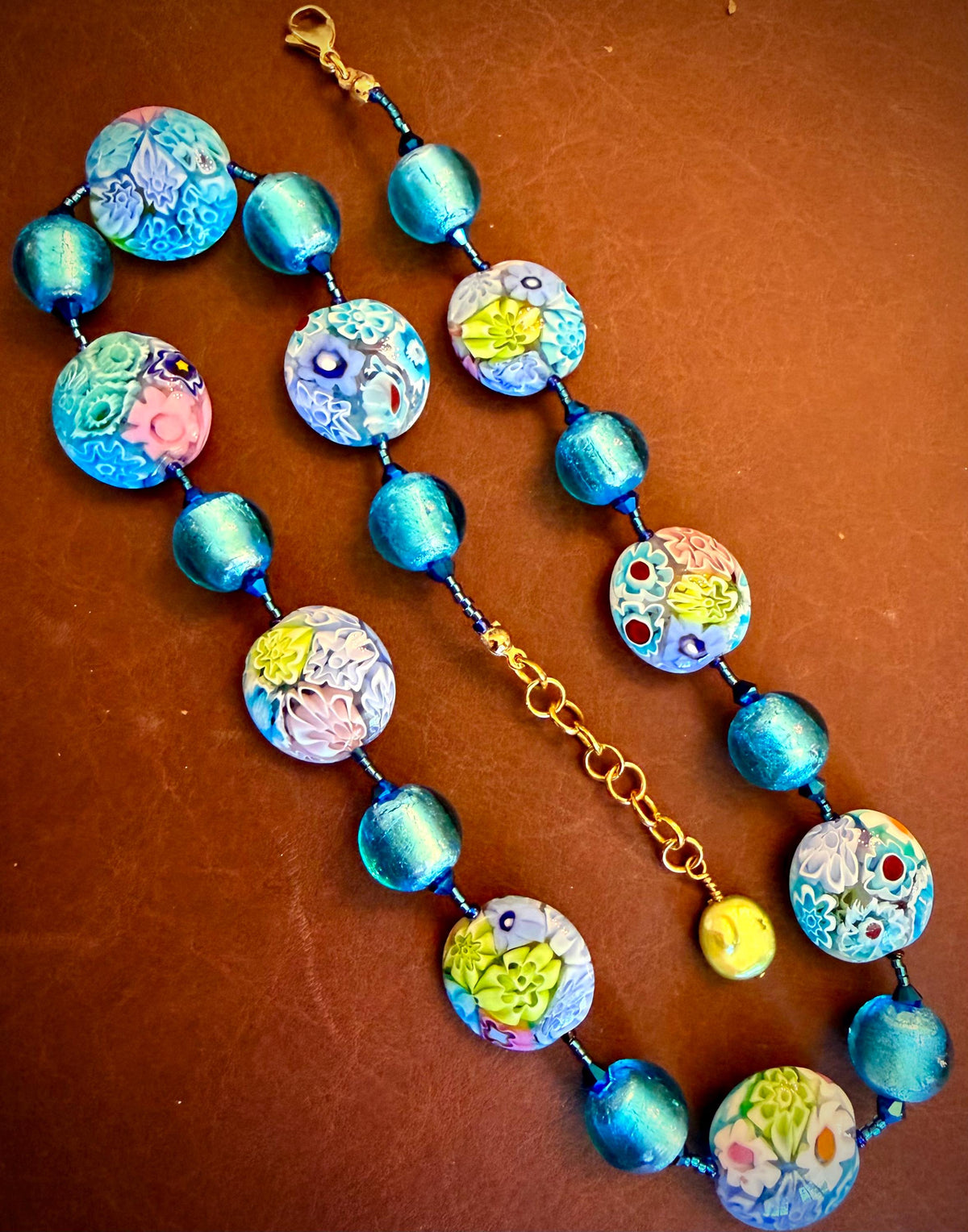 Pastel Ercole Moretti Murano Glass Coin &  Venetian Lampwork Glass Necklace, Spring Colors