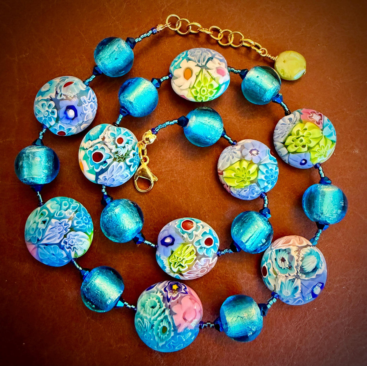Pastel Ercole Moretti Murano Glass Coin &  Venetian Lampwork Glass Necklace, Spring Colors