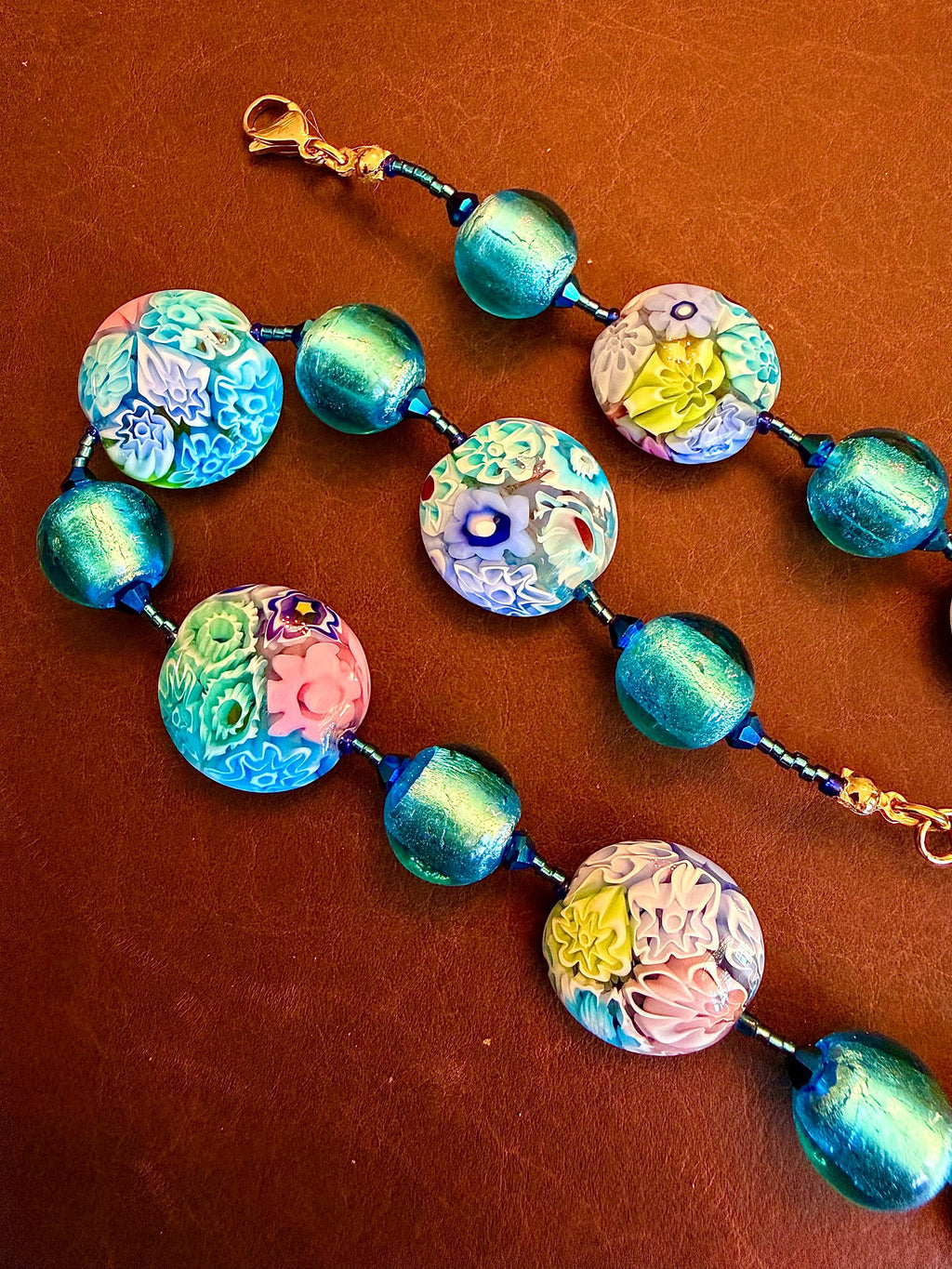 Pastel Ercole Moretti Murano Glass Coin &  Venetian Lampwork Glass Necklace, Spring Colors