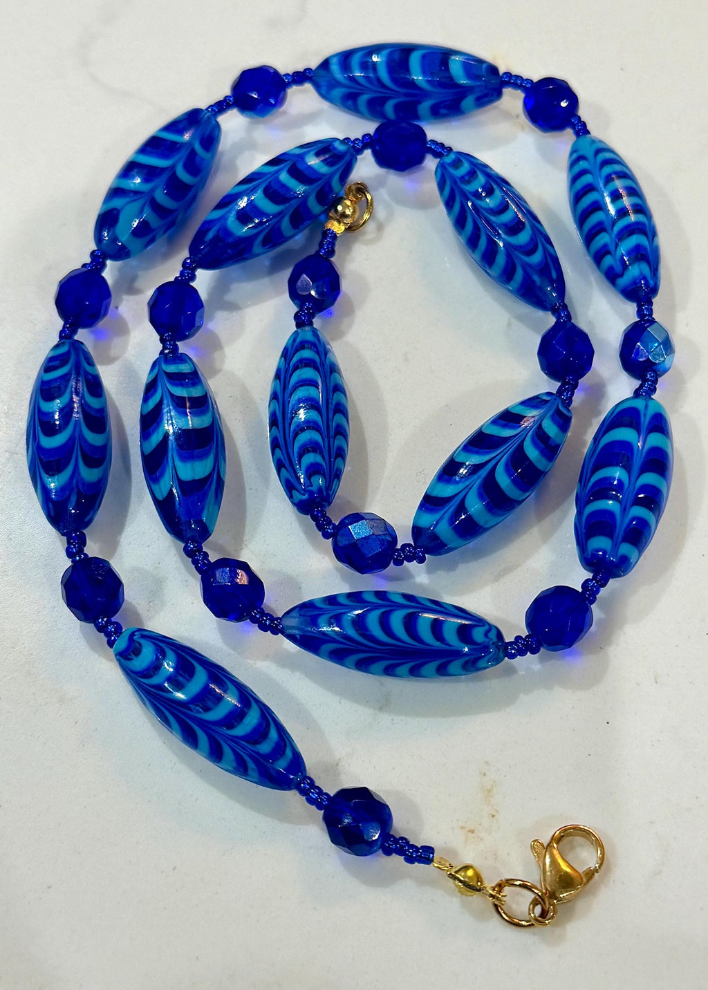 Rosario Leonardi Cobalt Blue Feathered Murano Glass Beaded Necklace