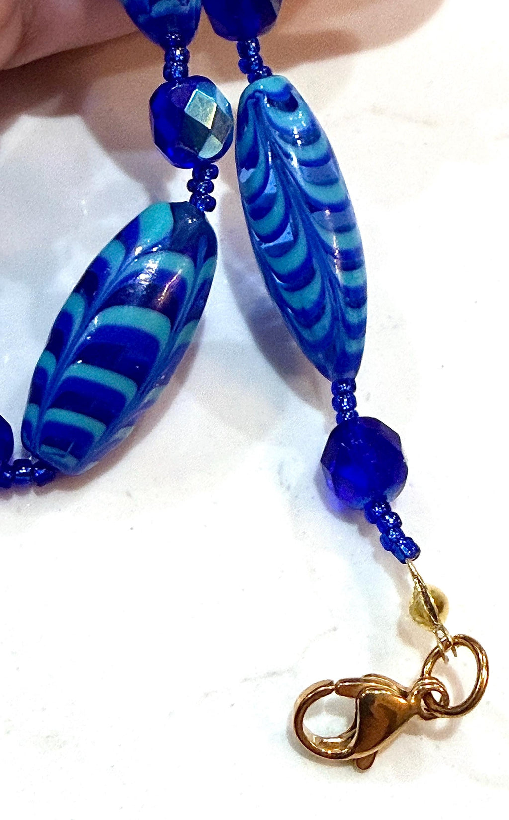 Rosario Leonardi Cobalt Blue Feathered Murano Glass Beaded Necklace