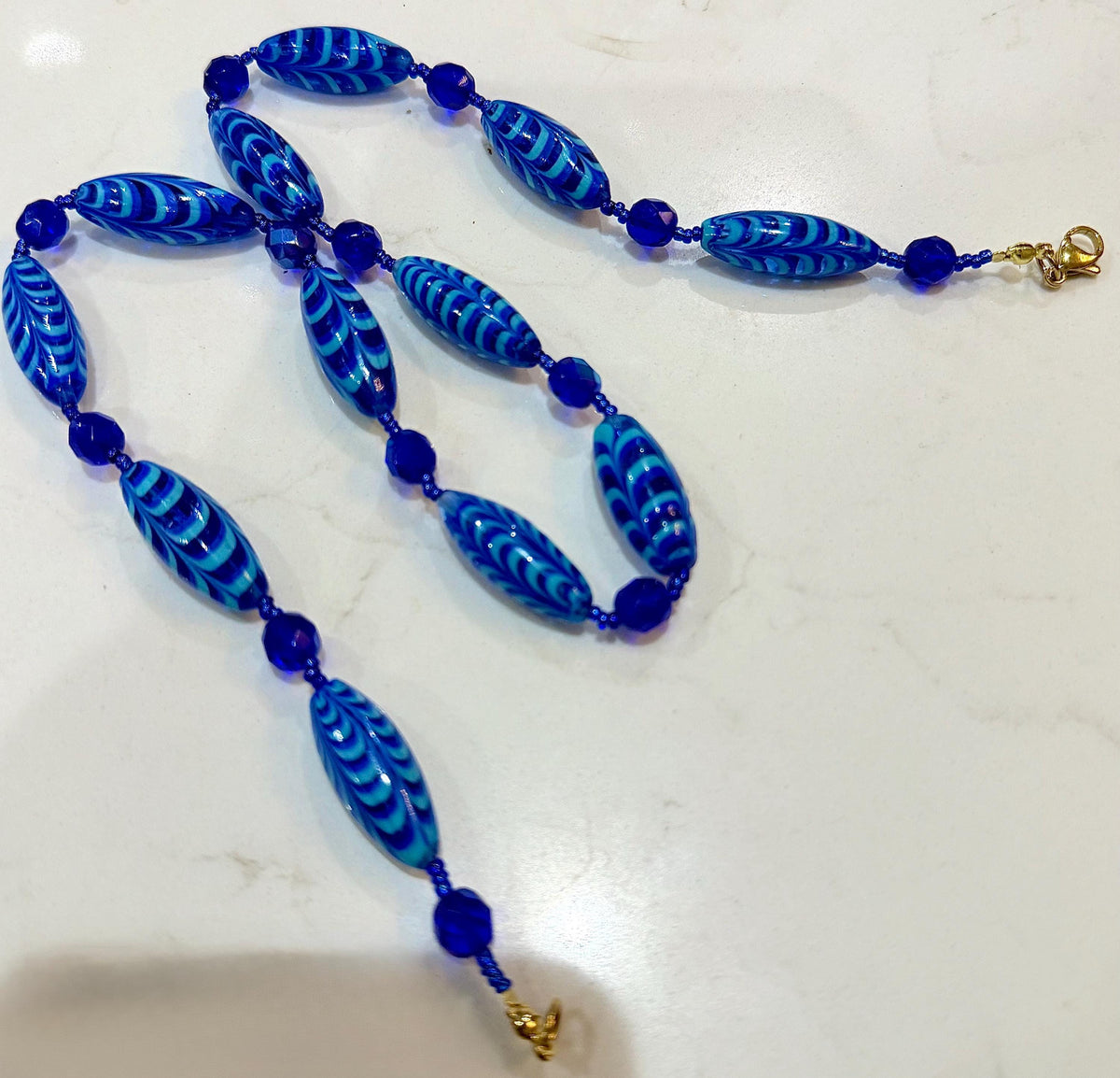 Rosario Leonardi Cobalt Blue Feathered Murano Glass Beaded Necklace