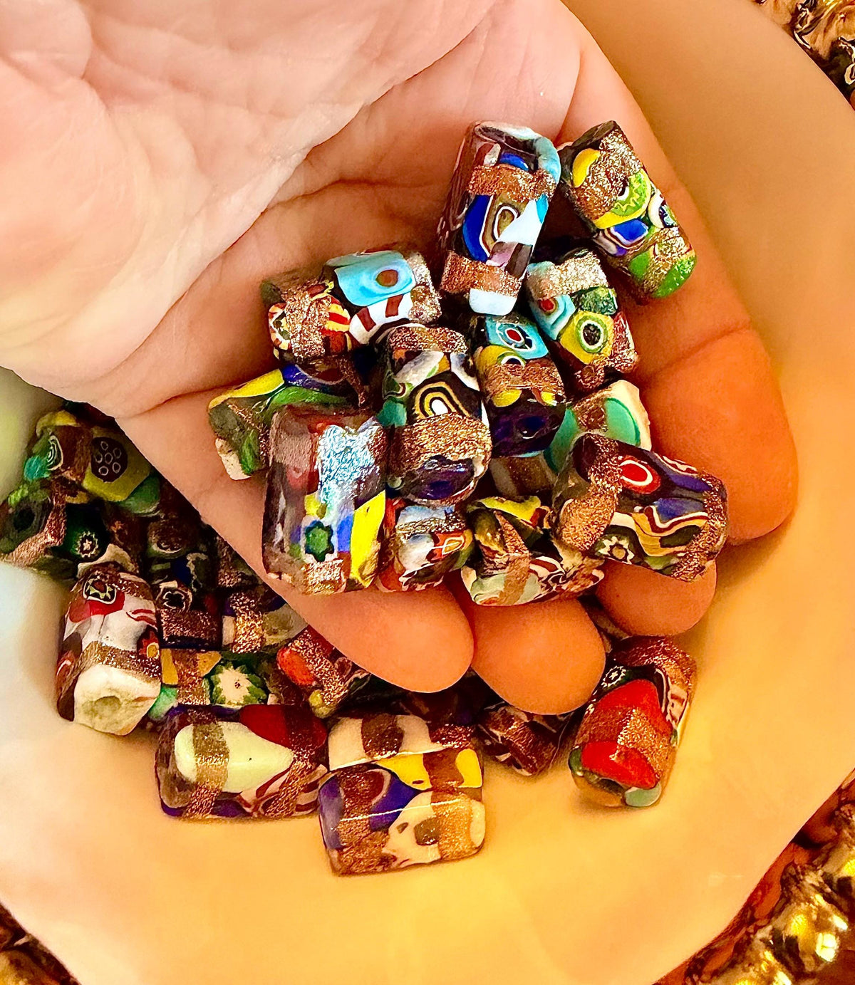 Vintage Chunky Rectangular Murano Millefiori Pillar Beads-Your Choice With Or Without the Aventurine Striped