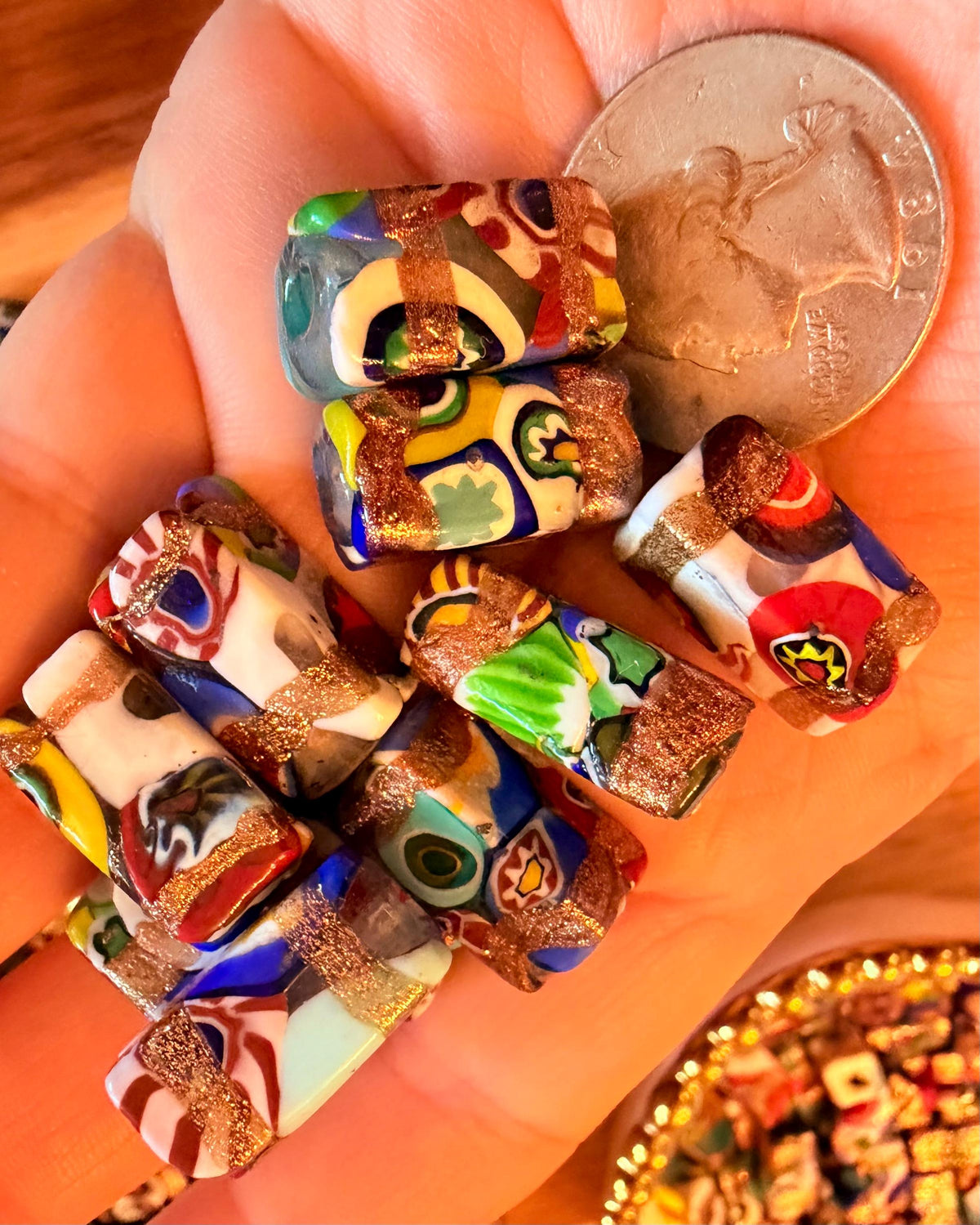 Vintage Chunky Rectangular Murano Millefiori Pillar Beads-Your Choice With Or Without the Aventurine Striped